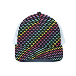 Rainbow Heart Pattern Print White Mesh Trucker Cap