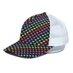 Rainbow Heart Pattern Print White Mesh Trucker Cap