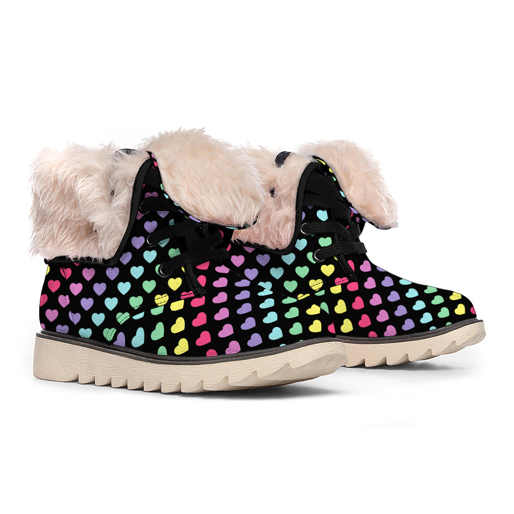 Rainbow Heart Pattern Print Winter Boots