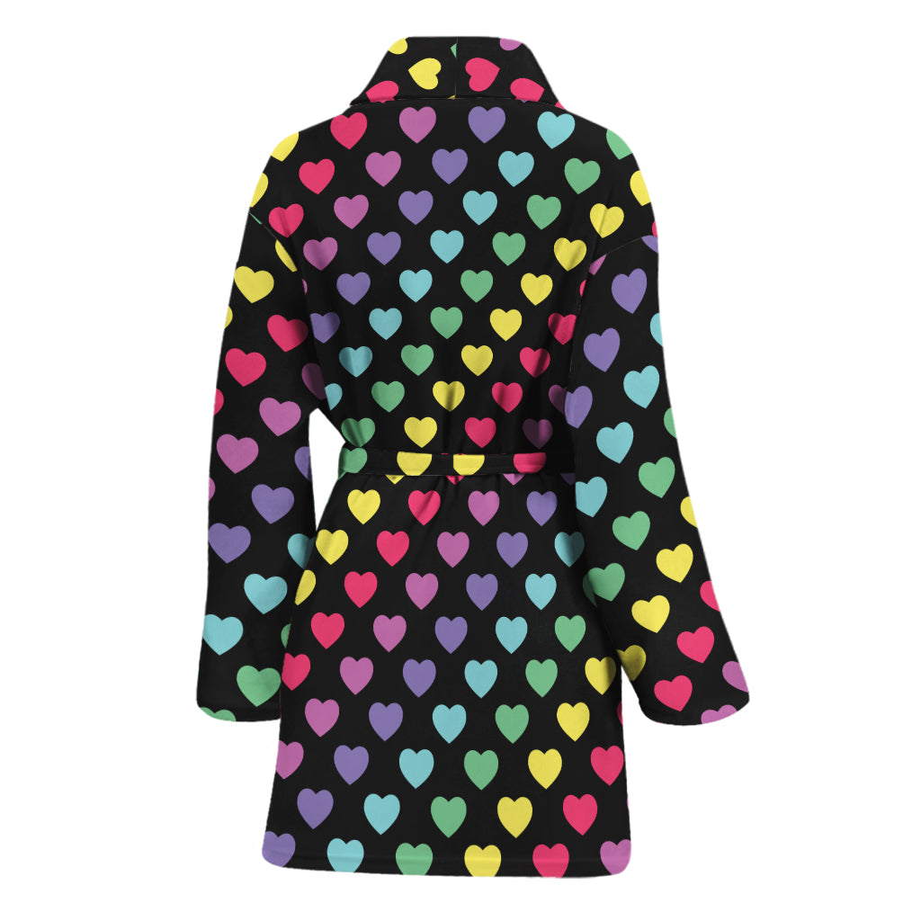 Rainbow Heart Pattern Print Women's Bathrobe