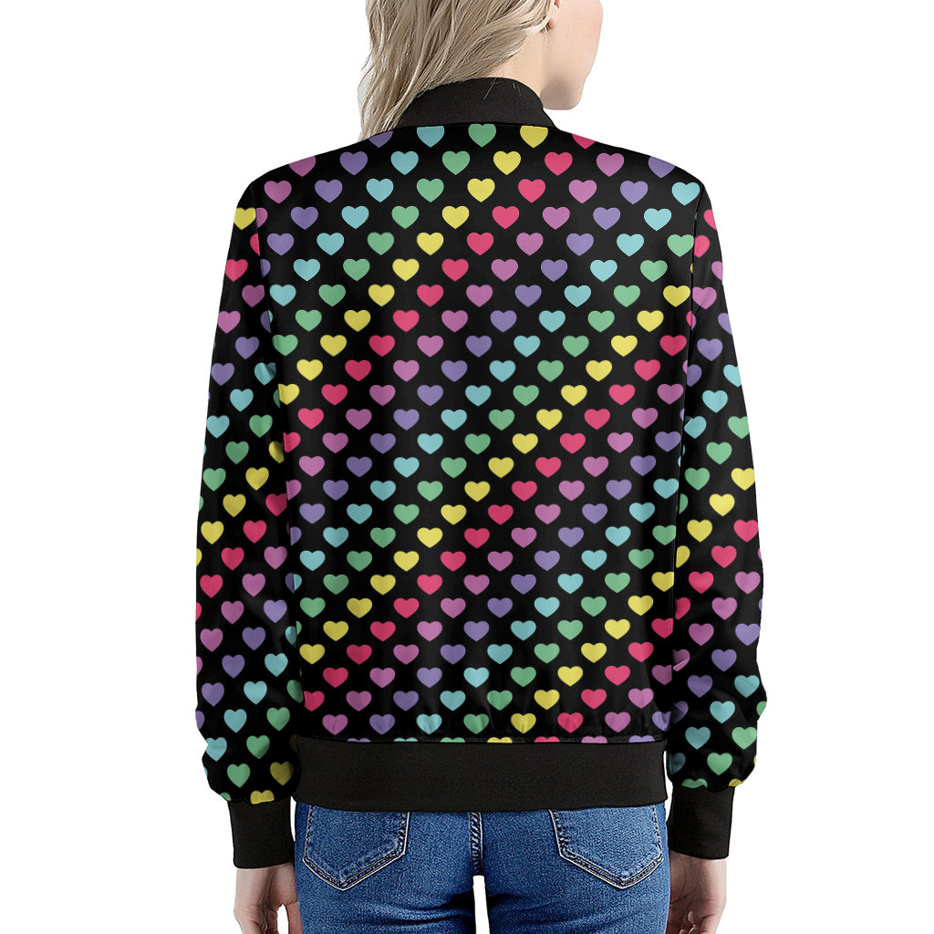 Rainbow Heart Pattern Print Women's Bomber Jacket