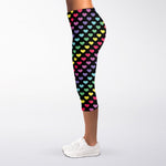 Rainbow Heart Pattern Print Women's Capri Leggings