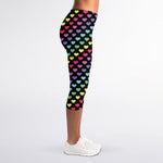 Rainbow Heart Pattern Print Women's Capri Leggings