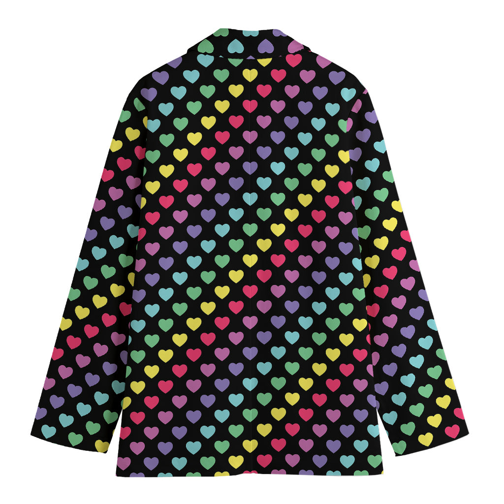Rainbow Heart Pattern Print Women's Cotton Blazer