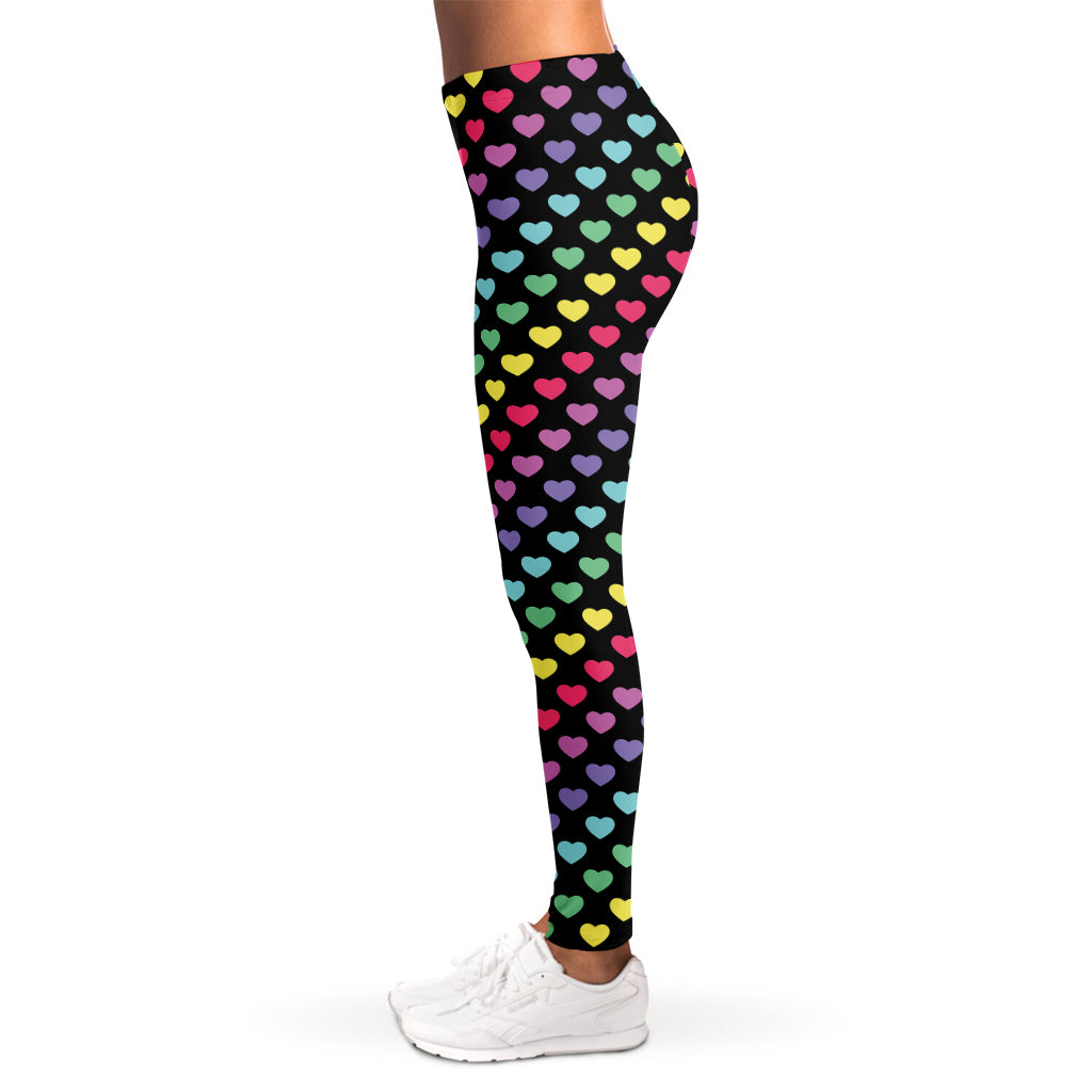 Rainbow Heart Pattern Print Women's Leggings