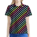 Rainbow Heart Pattern Print Women's Polo Shirt