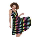 Rainbow Heart Pattern Print Women's Sleeveless Dress