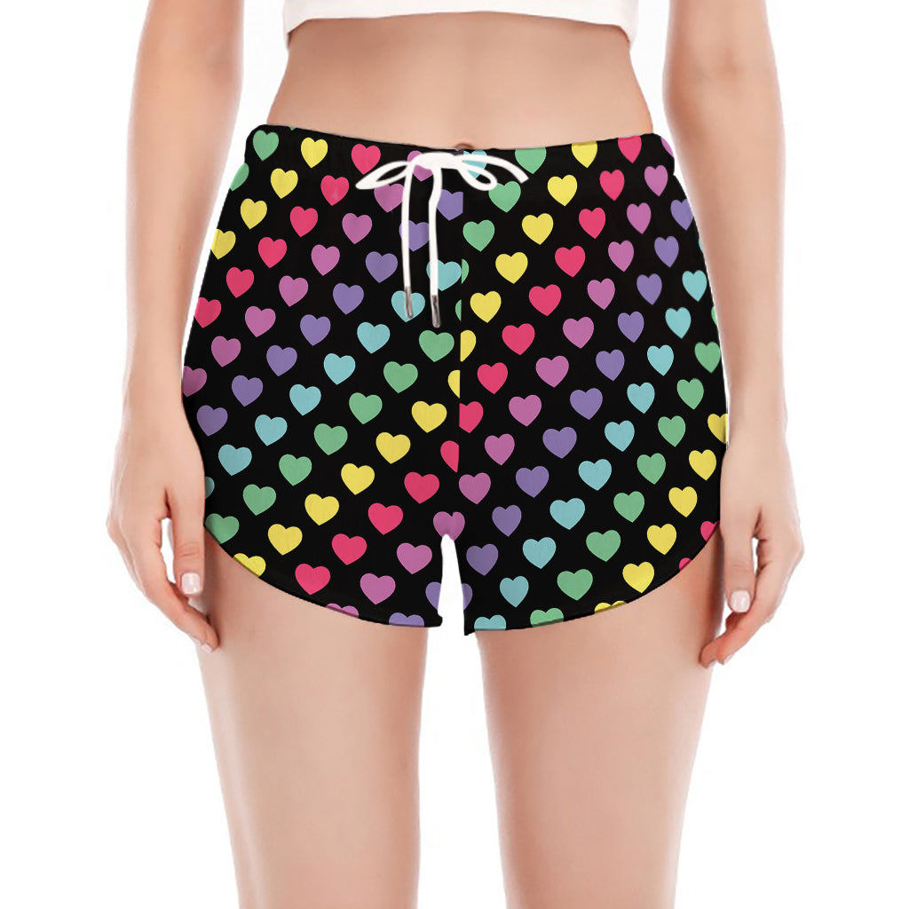 Rainbow Heart Pattern Print Women's Split Running Shorts
