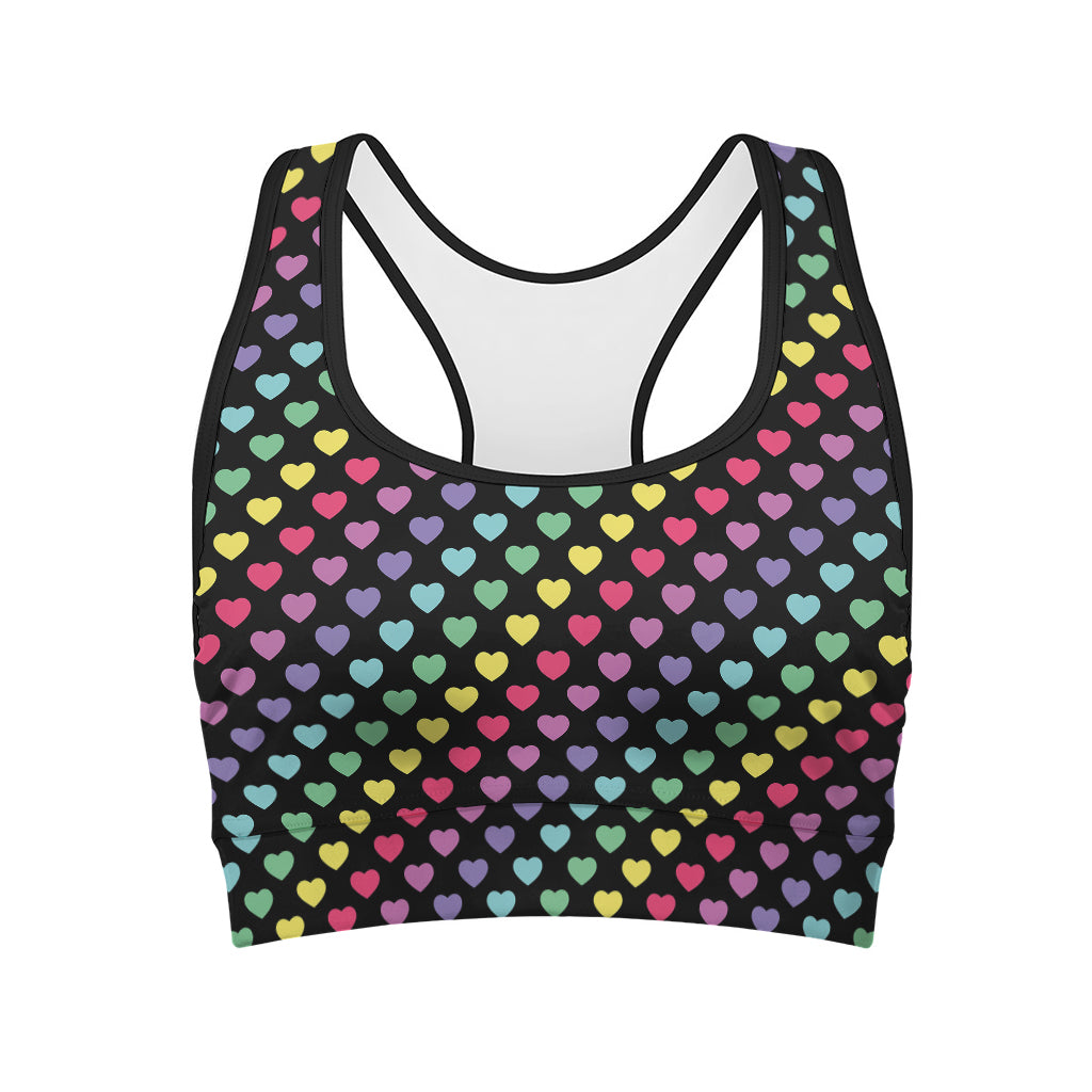 Rainbow Heart Pattern Print Women's Sports Bra