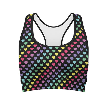 Rainbow Heart Pattern Print Women's Sports Bra