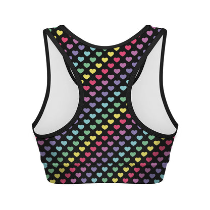 Rainbow Heart Pattern Print Women's Sports Bra