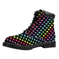 Rainbow Heart Pattern Print Padded Collar Lace Up Boots
