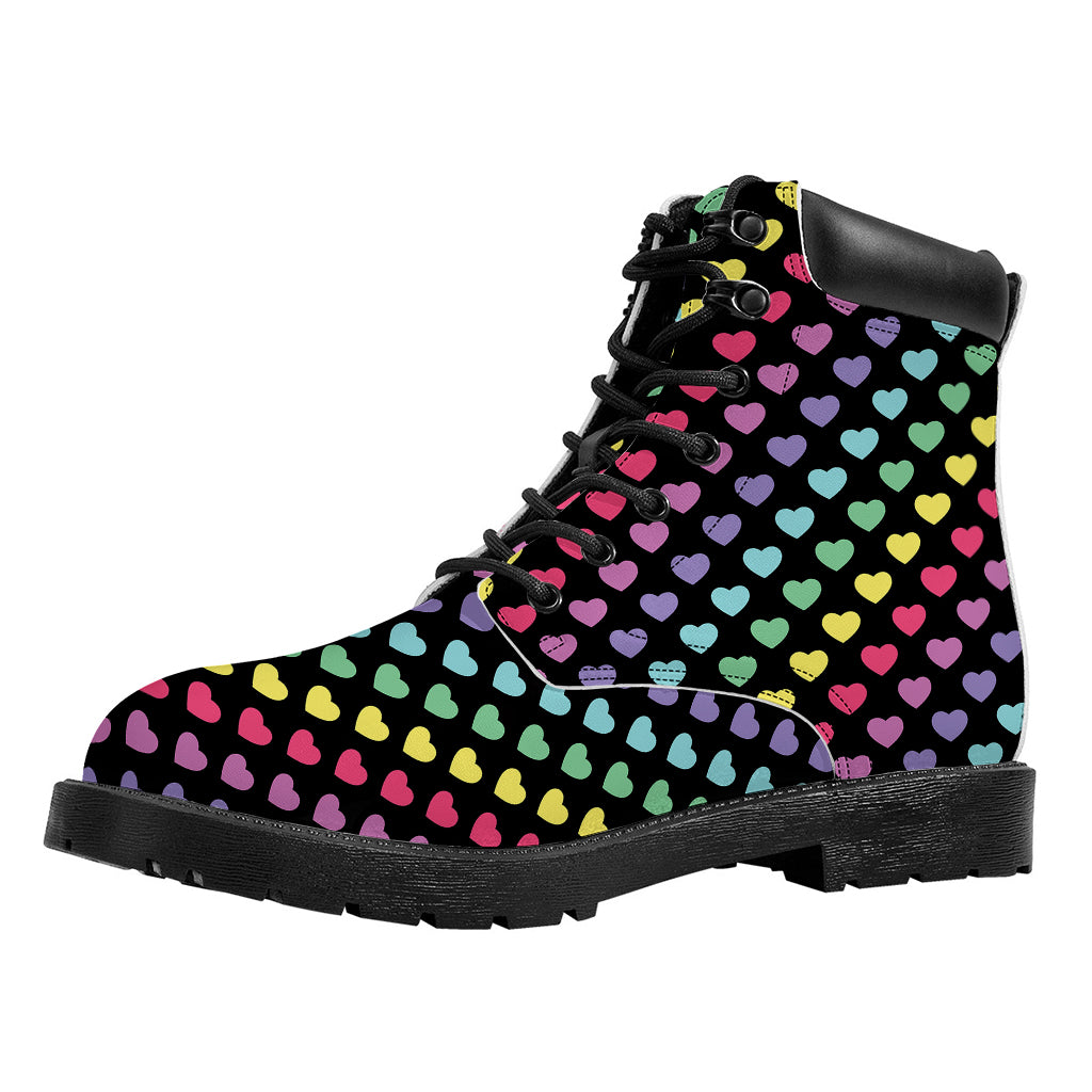 Rainbow Heart Pattern Print Work Boots