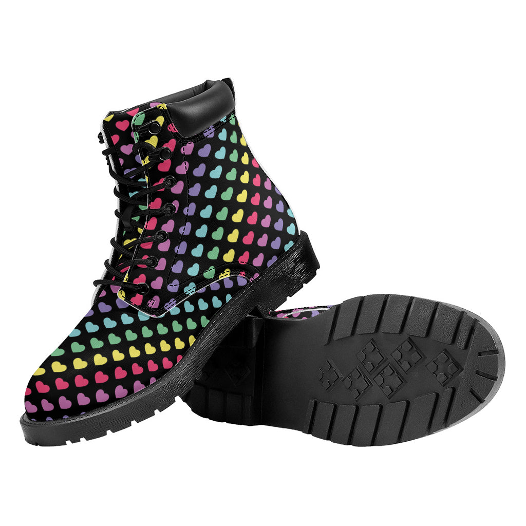 Rainbow Heart Pattern Print Work Boots