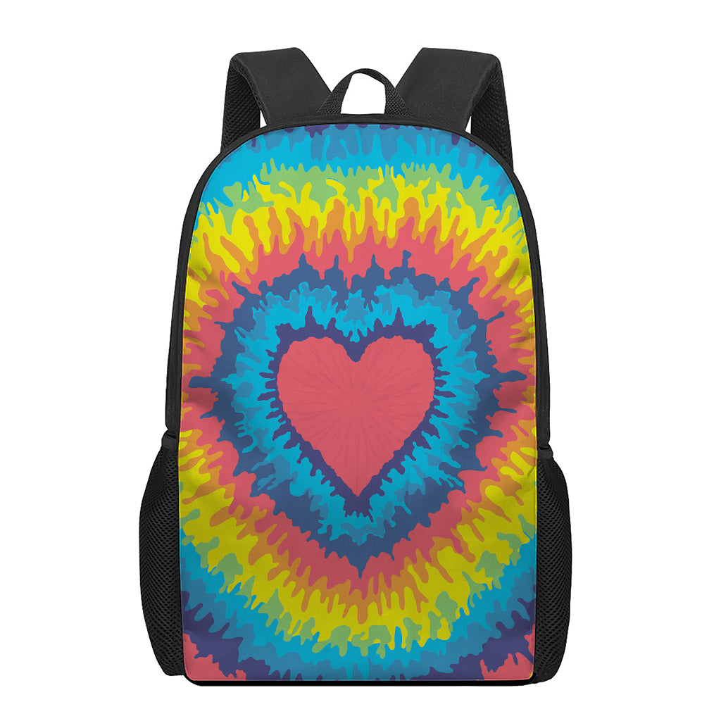 Rainbow Heart Tie Dye Print 17 Inch Backpack