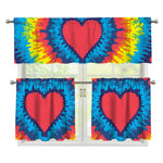 Rainbow Heart Tie Dye Print 3 Piece Kitchen Curtains