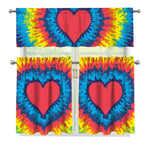 Rainbow Heart Tie Dye Print 3 Piece Kitchen Curtains