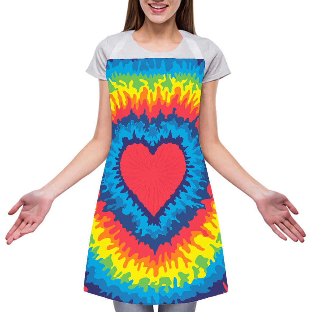 Rainbow Heart Tie Dye Print Adjustable Apron