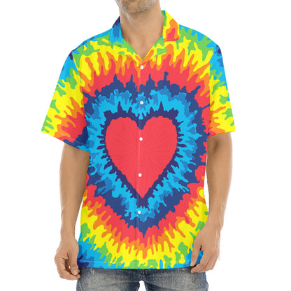 Rainbow Heart Tie Dye Print Aloha Shirt