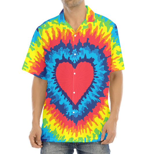 Rainbow Heart Tie Dye Print Aloha Shirt