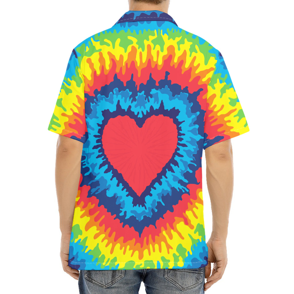 Rainbow Heart Tie Dye Print Aloha Shirt