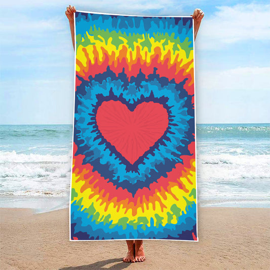 Rainbow Heart Tie Dye Print Beach Towel
