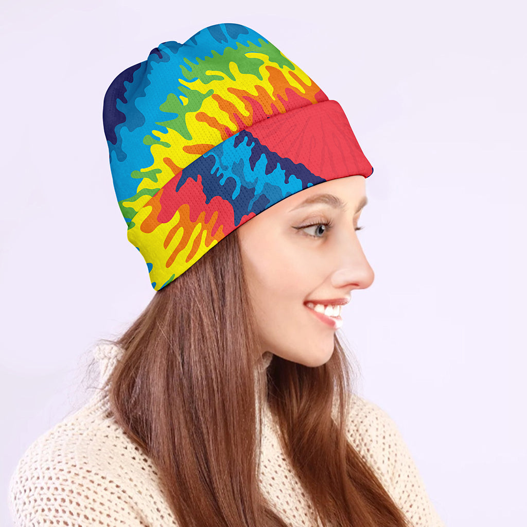 Rainbow Heart Tie Dye Print Beanie