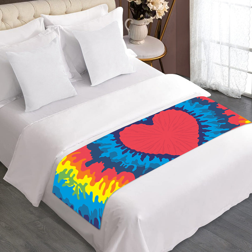 Rainbow Heart Tie Dye Print Bed Runner