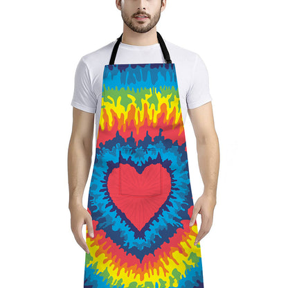Rainbow Heart Tie Dye Print Bib Apron With Pocket