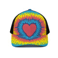 Rainbow Heart Tie Dye Print Black Mesh Trucker Hat