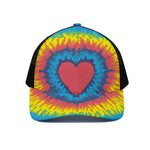 Rainbow Heart Tie Dye Print Black Mesh Trucker Cap