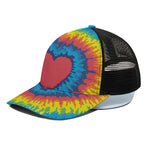 Rainbow Heart Tie Dye Print Black Mesh Trucker Cap