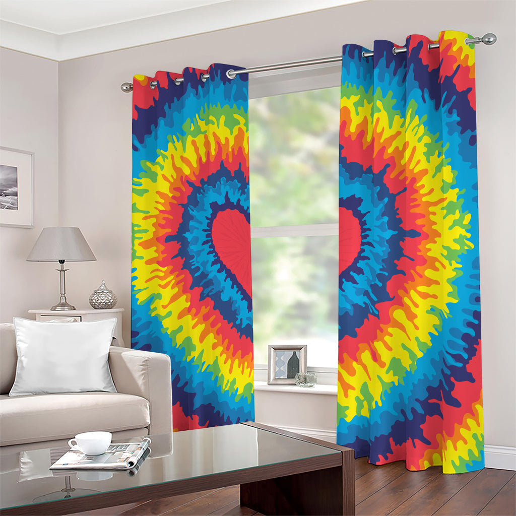 Rainbow Heart Tie Dye Print Blackout Grommet Curtains