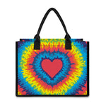 Rainbow Heart Tie Dye Print Canvas Tote Bag