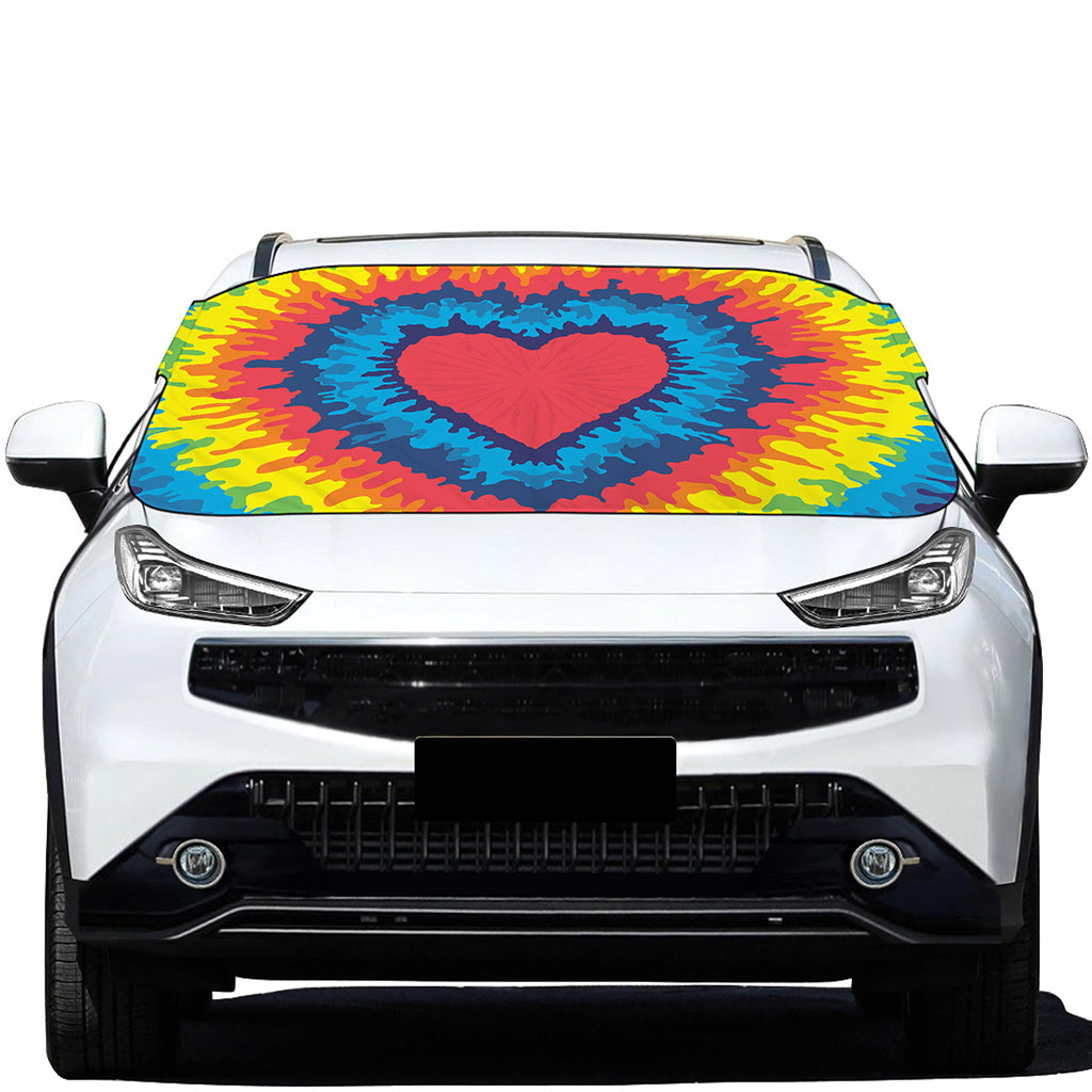 Rainbow Heart Tie Dye Print Car Windshield Snow Cover