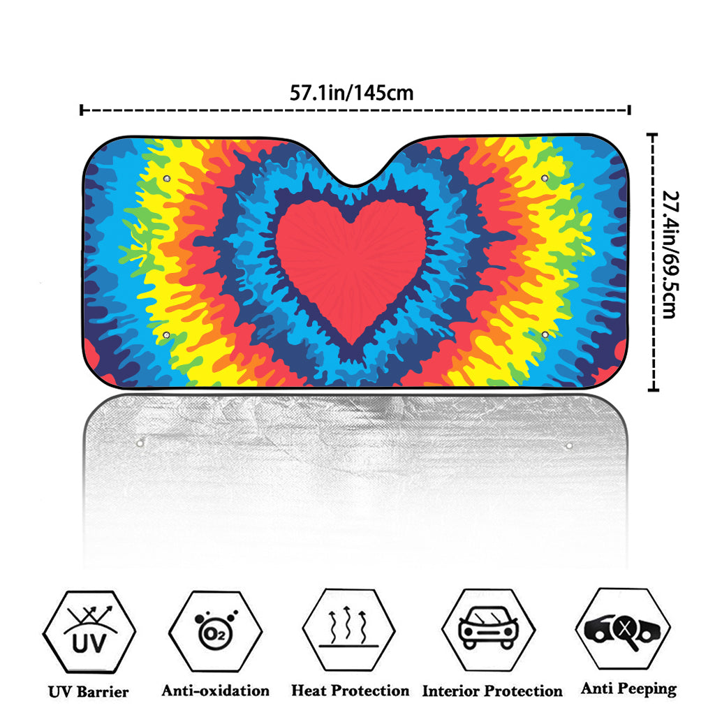 Rainbow Heart Tie Dye Print Car Windshield Sun Shade