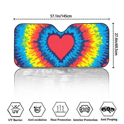 Rainbow Heart Tie Dye Print Car Windshield Sun Shade