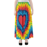 Rainbow Heart Tie Dye Print Chiffon Maxi Skirt