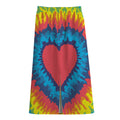 Rainbow Heart Tie Dye Print Cotton Front Slit Maxi Skirt