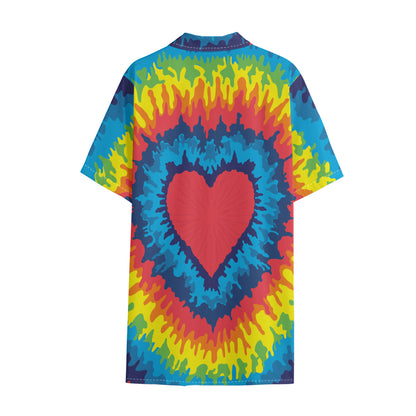 Rainbow Heart Tie Dye Print Cotton Hawaiian Shirt
