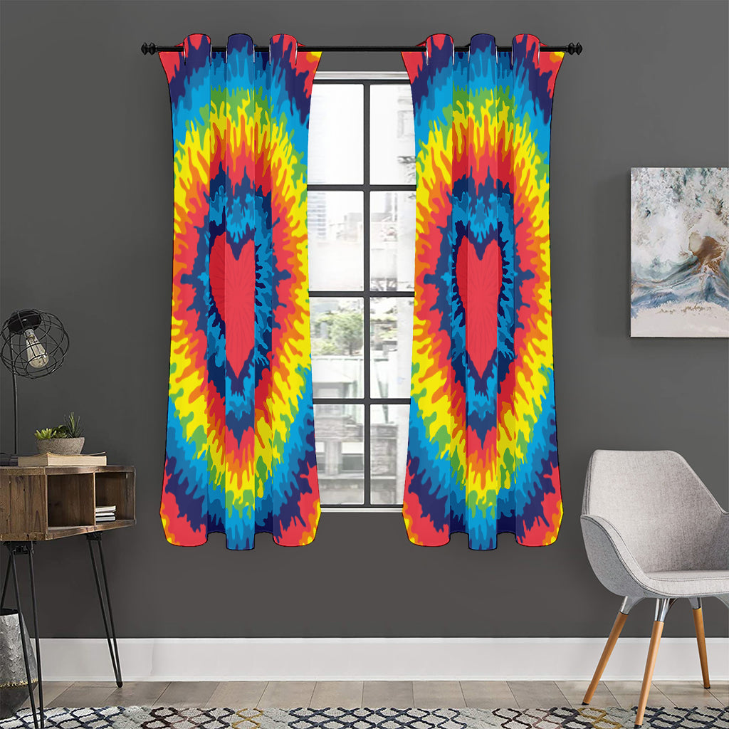 Rainbow Heart Tie Dye Print Curtain