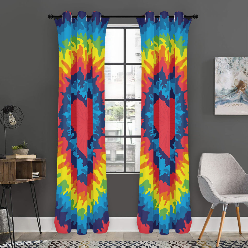 Rainbow Heart Tie Dye Print Curtain