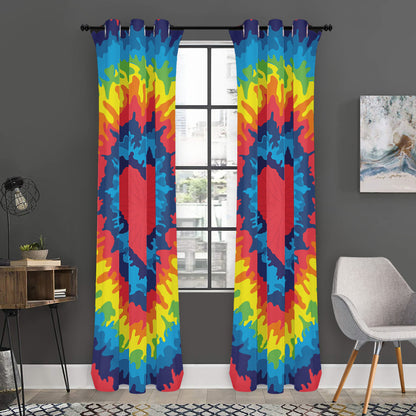 Rainbow Heart Tie Dye Print Curtain