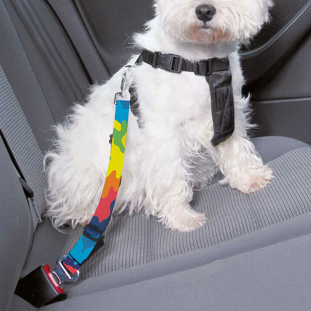 Rainbow Heart Tie Dye Print Dog Seat Belt