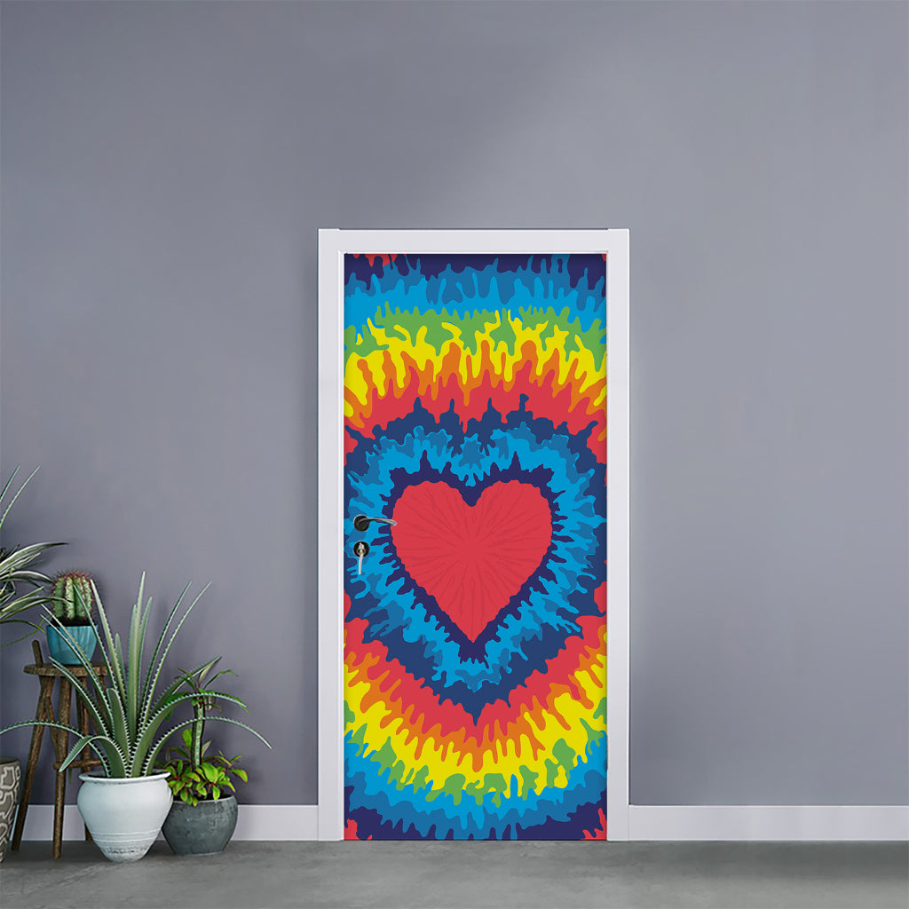 Rainbow Heart Tie Dye Print Door Sticker