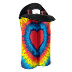 Rainbow Heart Tie Dye Print Double Neoprene Wine Tote
