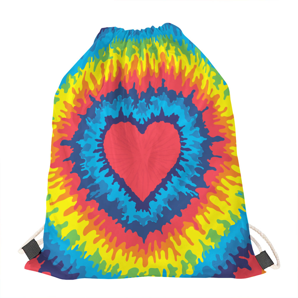 Rainbow Heart Tie Dye Print Drawstring Bag