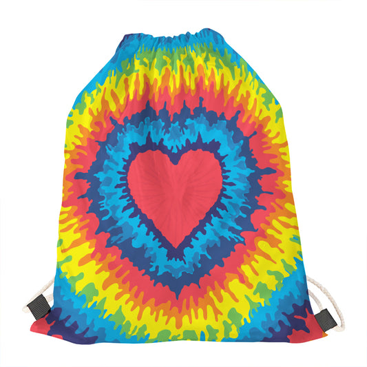 Rainbow Heart Tie Dye Print Drawstring Bag