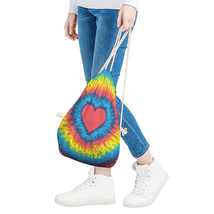 Rainbow Heart Tie Dye Print Drawstring Bag