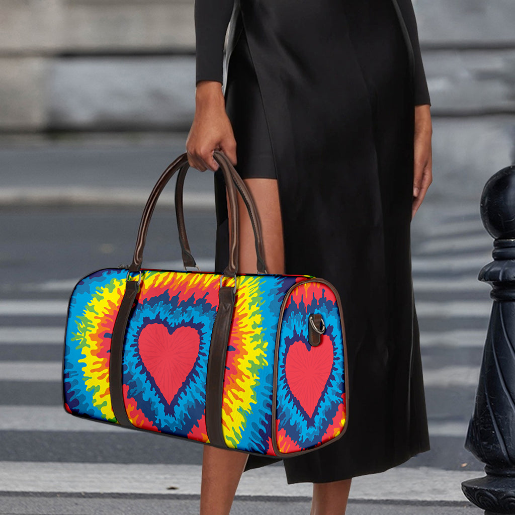 Rainbow Heart Tie Dye Print Duffle Bag